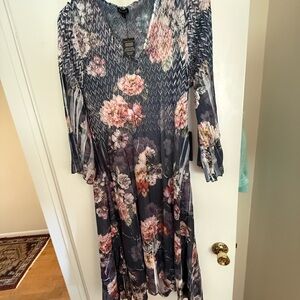 Komarov Floral Long Sleeve Dress in Blue and Pink